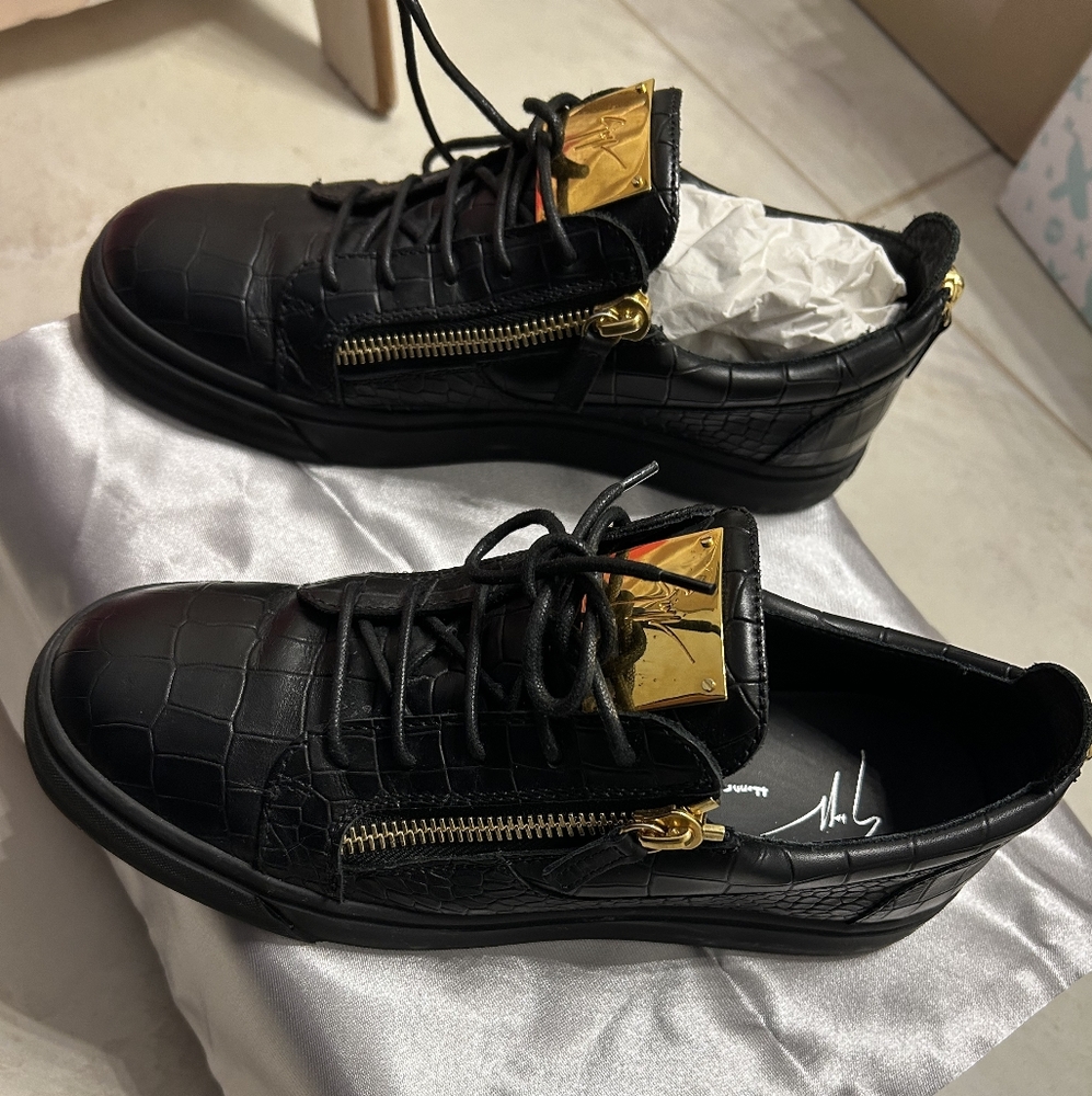 Giuseppe Zanotti Black Sneakers with Gold Accents